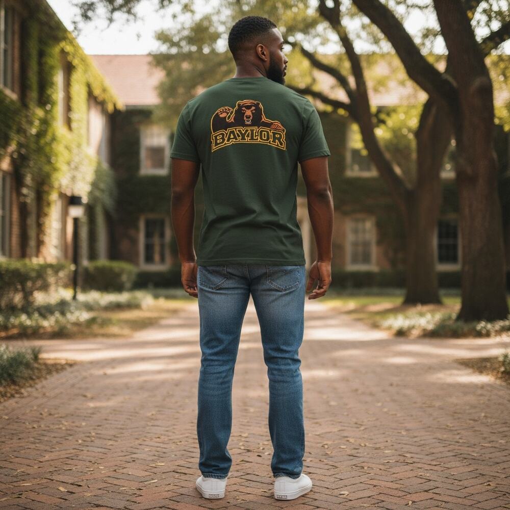 Baylor University T Shirt Mens L Green Double Sided Bear Logo College Tee